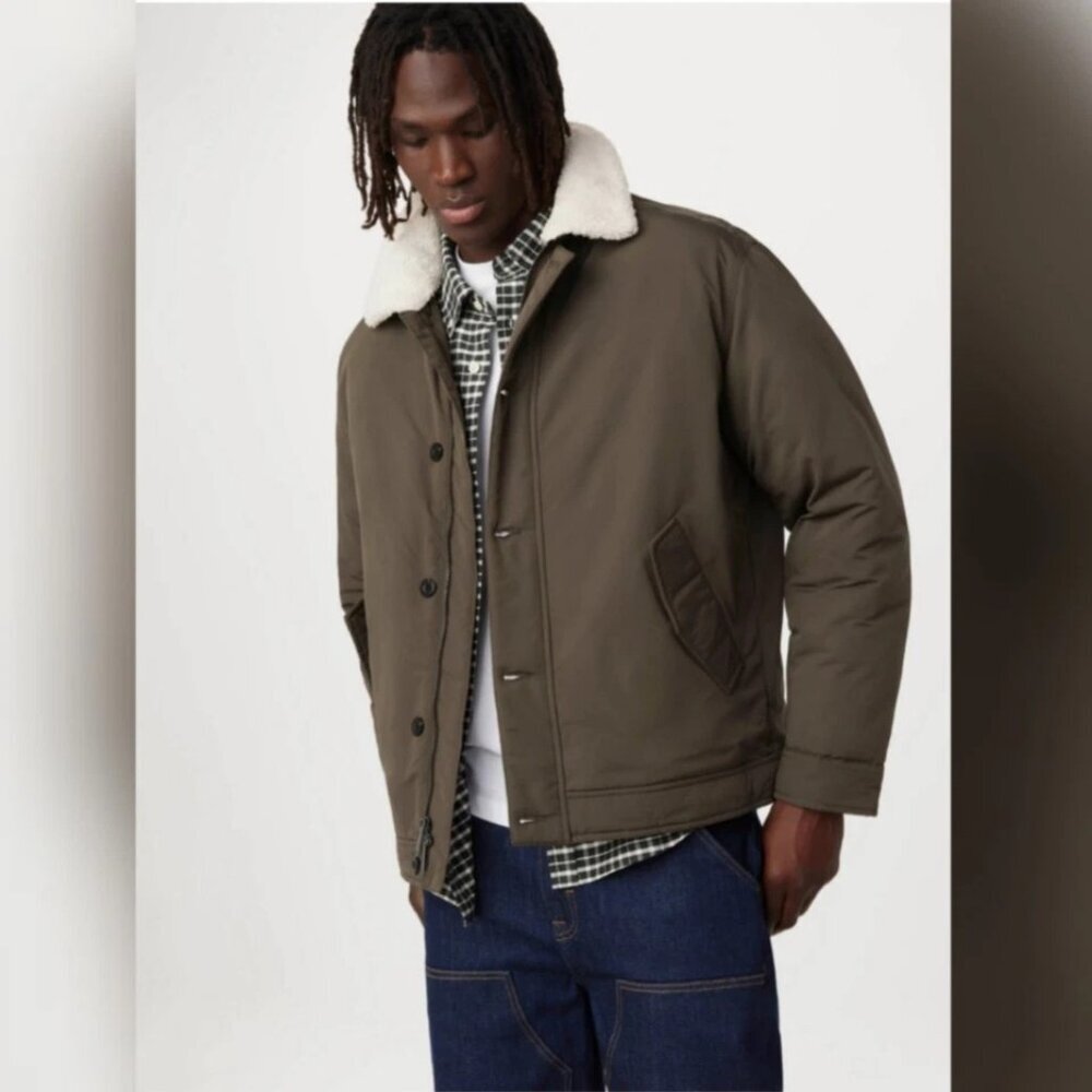 Frank And Oak Aviator Jacket Men Green Sherpa Collar Thermore Insulated Sz Small
